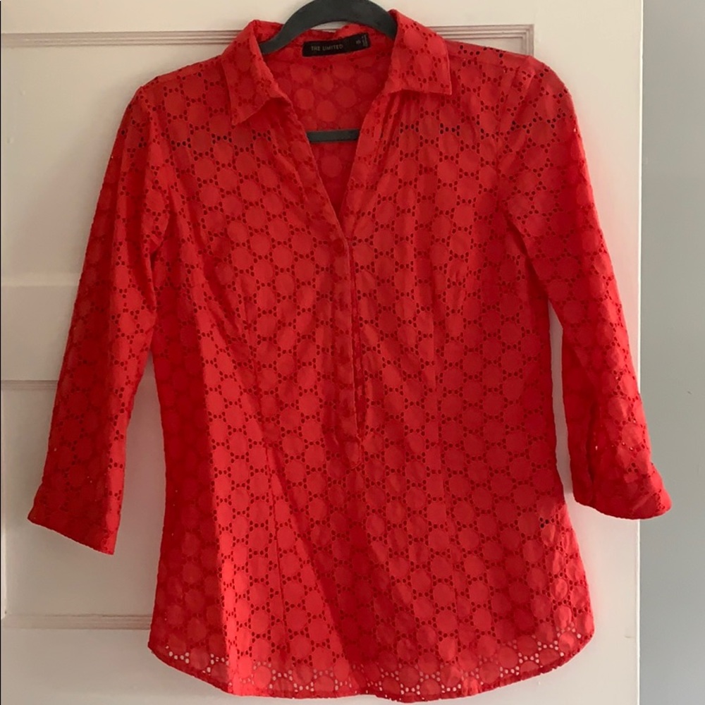 Eyelet Half Button 3/4 Length Shirt